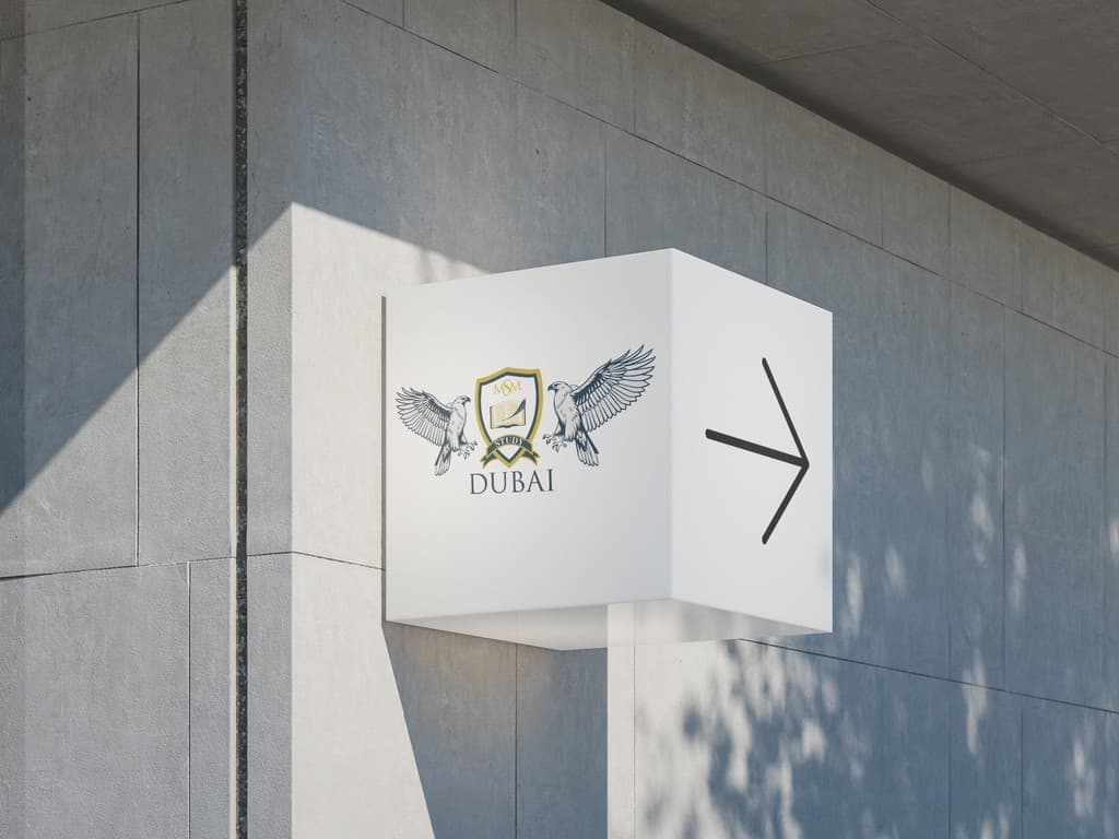 Outdoor cube sign with the MSM Dubai lockup